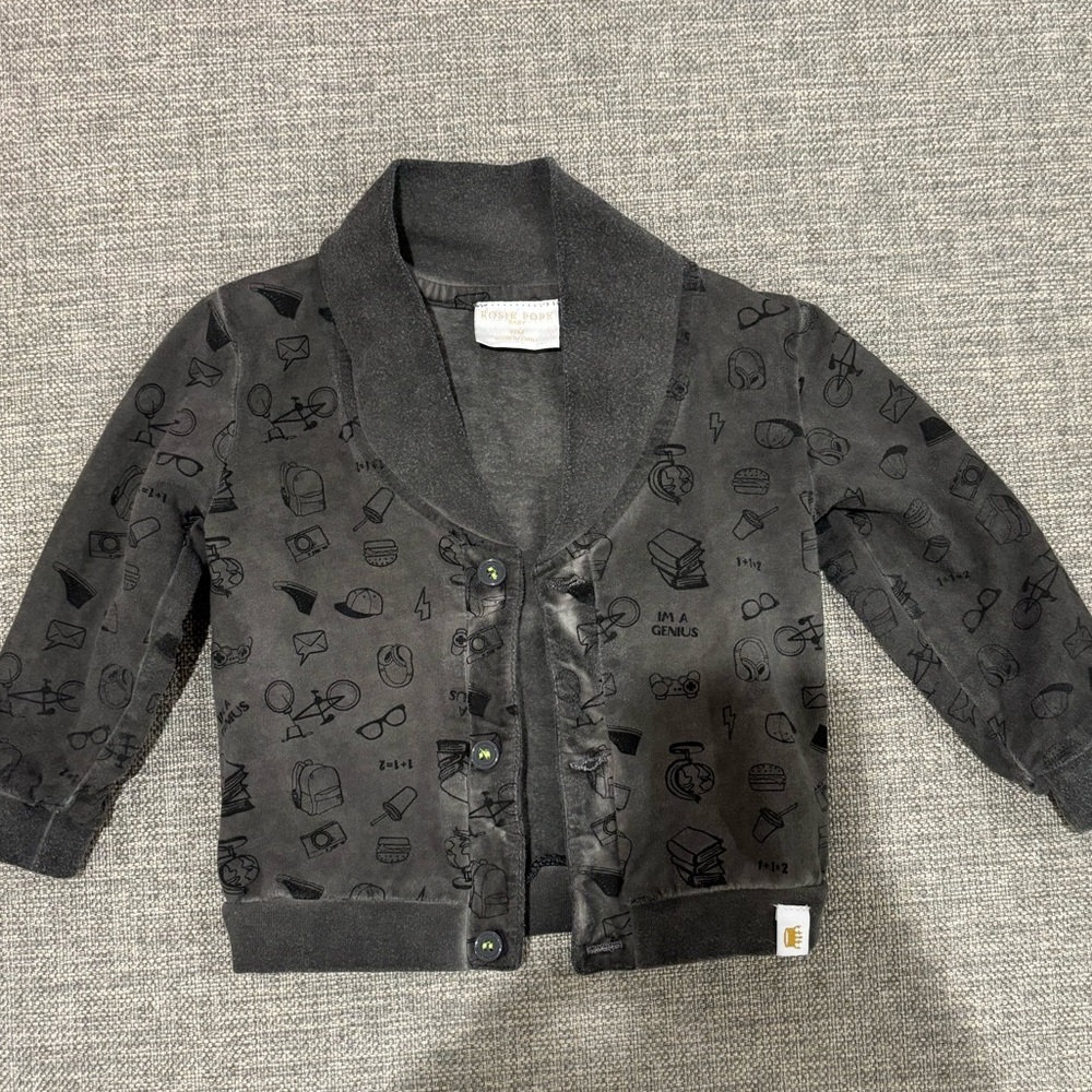 Rosie Pope Charcoal Patterned Baby Cardigan - Size 12M